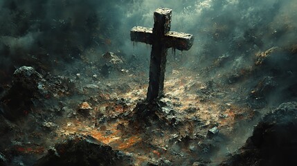 Fototapeta premium arma christi holy nails and cross cross of jesus christ on the ground digital painting in oil