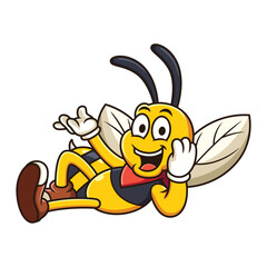 Cute bee lying down cartoon. Vector mascot illustration isolated on white background