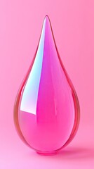 Pink iridescent droplet against pink background;  product design, beauty