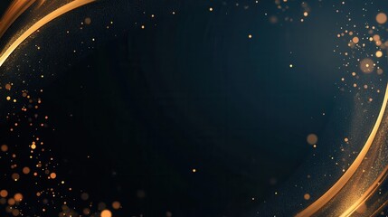 Obraz premium Elegant Dark Blue and Gold Abstract Background with Glittering Particles and Curved Lines