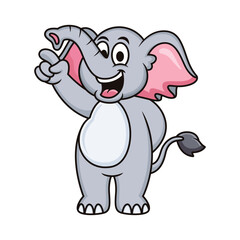 Cute elephant with pointing pose. Vector cartoon illustration isolated on white background