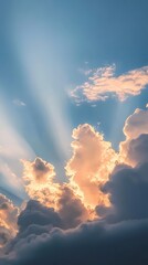 Dramatic Sky with Sun Rays Shining Through Clouds A Weather Phenomenon