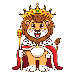 Cute king lion. Vector cartoon illustration isolated on white background