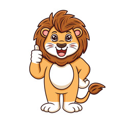 Cute lion with tumb up pose. Vector cartoon illustration isolated on white background