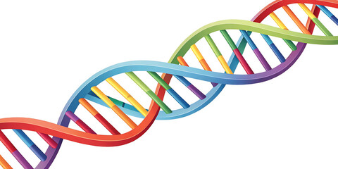 Spiral of coorful DNA double helix with light bokeh and bubble on beautiful blue background.