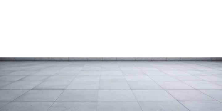 Grey Concrete Tile Floor Isolated on Transparent Background Cutout with Realistic Texture and Smooth Surface