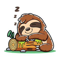 A cute sloth relaxing on branch on white background.It can be used for printing, textiles, web design. Vector illustration