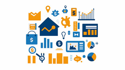 Investment Management Icon Collection, a flat vector set featuring diverse symbols representing finance, growth, strategy, and analysis.
