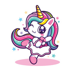 A cute unicorn with cute pose on a white background. It can used for printing and web design. Vector Illustration