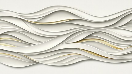 Abstract wavy white tiles with golden highlights, casting dynamic shadows that move as light changes