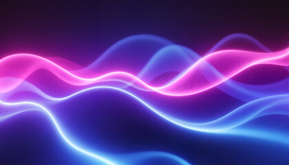 Abstract waves of light pulsating in vibrant pink and blue colors against a dark background
