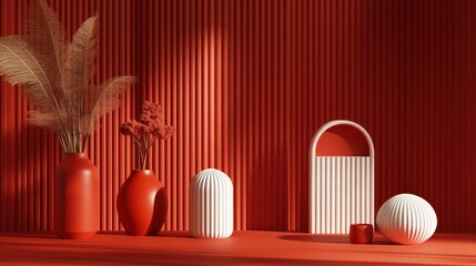 Red and White Minimalist Still Life: A Study in Contrast and Form