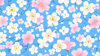 Japanese spring pattern, vibrant cherry blossoms, intricate traditional designs, serene pastel colors, cultural celebration of nature's beauty