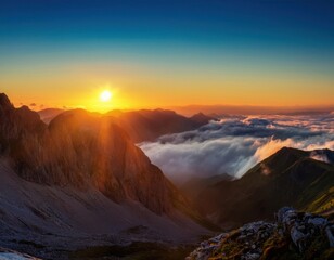 Obraz premium wide shoot of Sunrise Over Majestic Mountains With Vast Cloudscape Over the Mountains