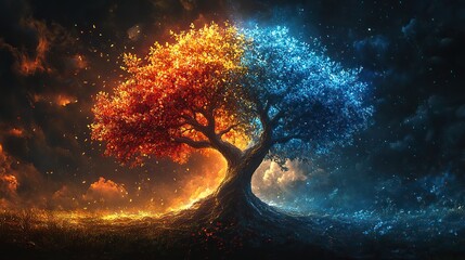 bible old testament creation genesis the tree of life and the the tree of knowledge of good and evil miniature digital illustration