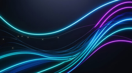 Naklejka premium Dynamic neon waves: futuristic abstract design with glowing blue and purple lines