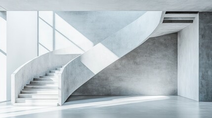Fototapeta premium Modern concrete spiral staircase in a bright interior