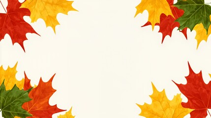Colorful Autumn Maple Leaves Frame on White Background