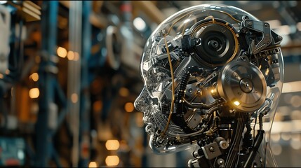 A robotic arm assembling intricate machinery in a high-tech factory.

