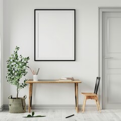 Minimalist Home Office with Desk. Chair. and Plant