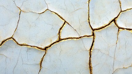 Obraz premium Kintsugi-inspired Japanese white marble flooring with fragmented golden cracks forming an organic abstract pattern