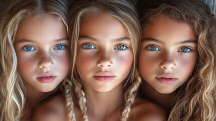 Fototapeta premium close up portrait of three young girls looking at camera