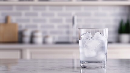 Refreshing Glass of Water with Ice in Modern Kitchen Setting