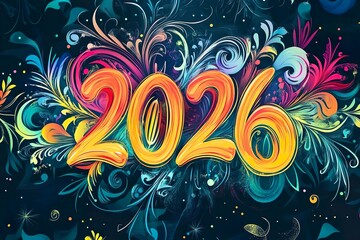 Vibrant 2026 New Year Celebration with Colorful Swirls