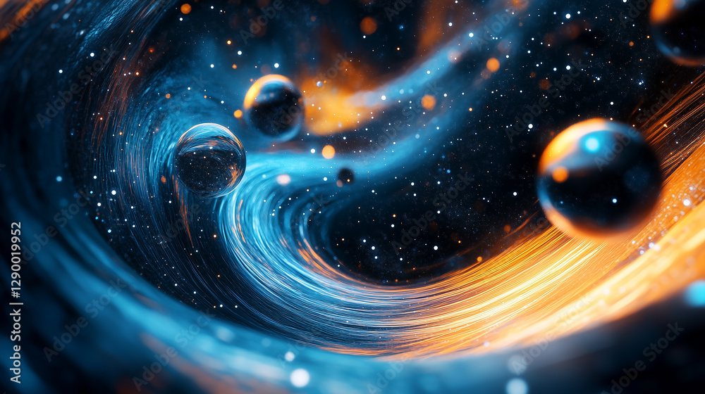 Wall mural abstract cosmic swirl with glowing planets and nebulae in deep space