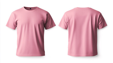 a pink T-shirt mockup presented from both the front and back views, set against a clean white background. The T - shirt has a classic crew neck and short sleeves, with a subtle textured appearance.