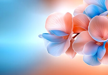 Beautiful, colorful flowers and pink hair in the background, with pastel colors, a blurred background, soft light, a bokeh effect, close-up