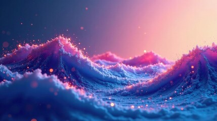 Enchanted Waves of Luminescent Dust, a Dreamlike Seascape of Vibrant Hues and Glowing Particles
