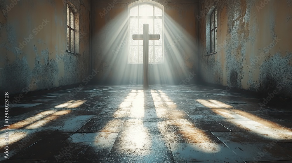 Leinwandbilder cross in an empty room light coming from the window 3d rendering