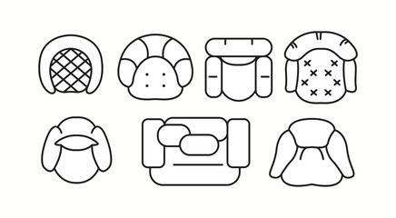 Vector illustration featuring various armchair designs in a top-down view. Ideal for interior designers and furniture layout planning.