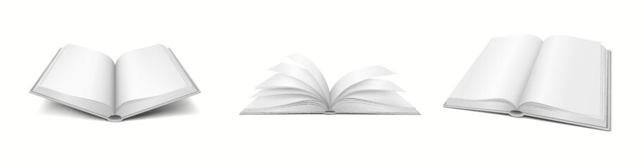 Realistic 3D mockup of a blank book with turning pages, ideal for showcasing books with dynamic elements.
