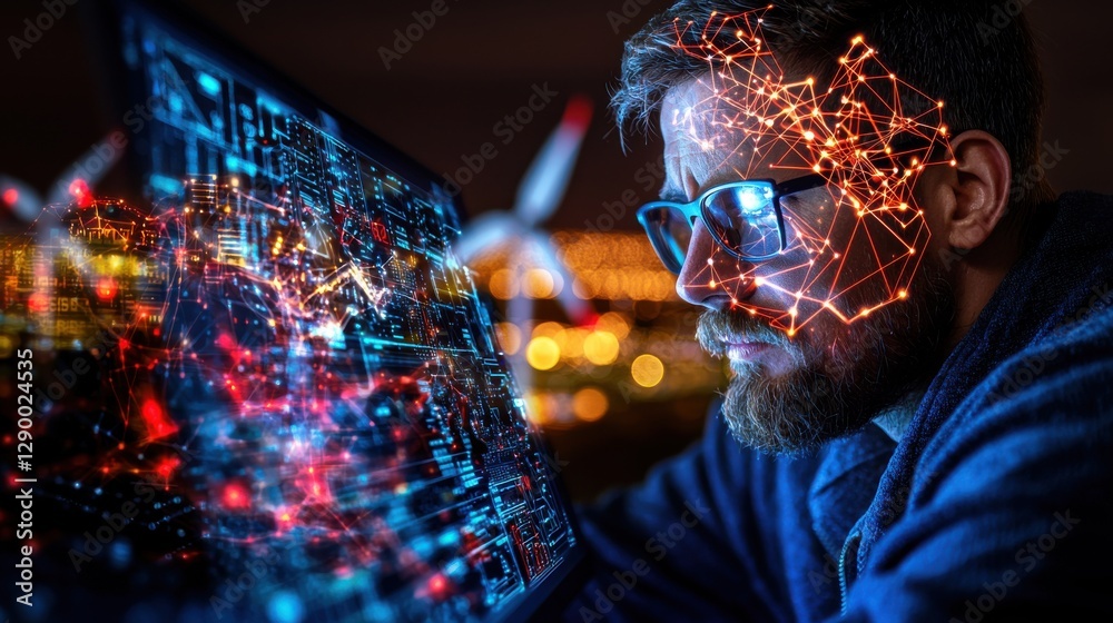 Poster futuristic data visualization and analysis of intelligence technology and advanced digital connectiv