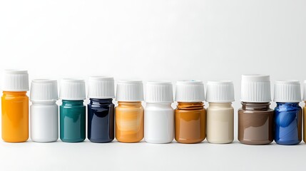 Colorful acrylic paint bottles displayed neatly in a creative art studio setting