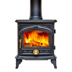 A Wood Burning Stove Emitting a Vivid Flame Isolated on Transparent Background