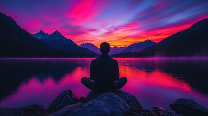 Serene Sunset Meditation by the Lake