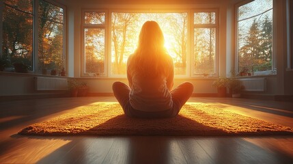 Golden Hour Serenity: Woman Meditating by the Window