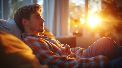 Golden Hour Relaxation: Man Resting in Sunlight