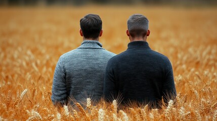 Golden Wheat Field: Two Men Contemplating Nature's Bounty