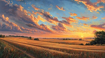 Obraz premium Vibrant Sunset Over Farmland