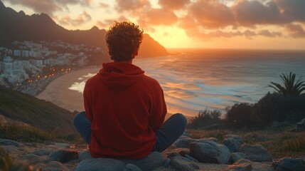Sunset Meditation on a Coastal Cliff