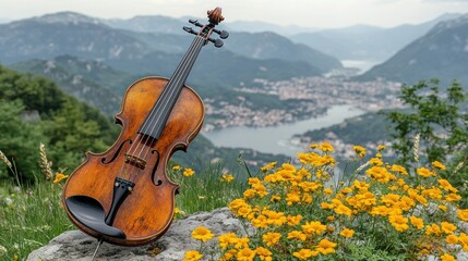 Serene Violin Melody: A Mountaintop Serenade