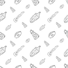 artist tool pattern. art supplies seamless pattern. doodle artist kit seamless pattern. doodle art material background