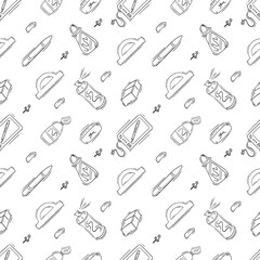 artist tool pattern. art supplies seamless pattern. doodle artist kit seamless pattern. doodle art material background