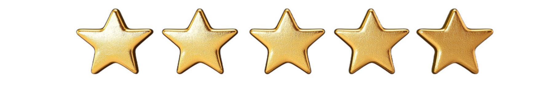Five gold stars are arranged in a row, isolated