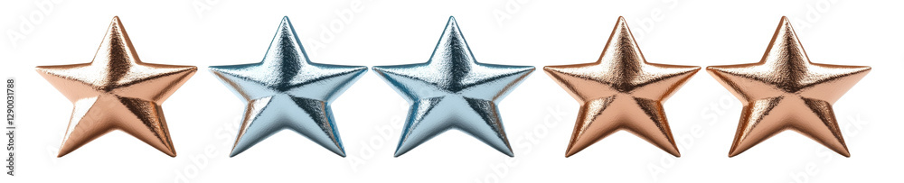 Canvas Prints row of five stars with one of them being gold and the others being silver, isolated