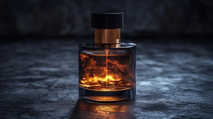 Fiery Perfume Bottle on Dark Stone